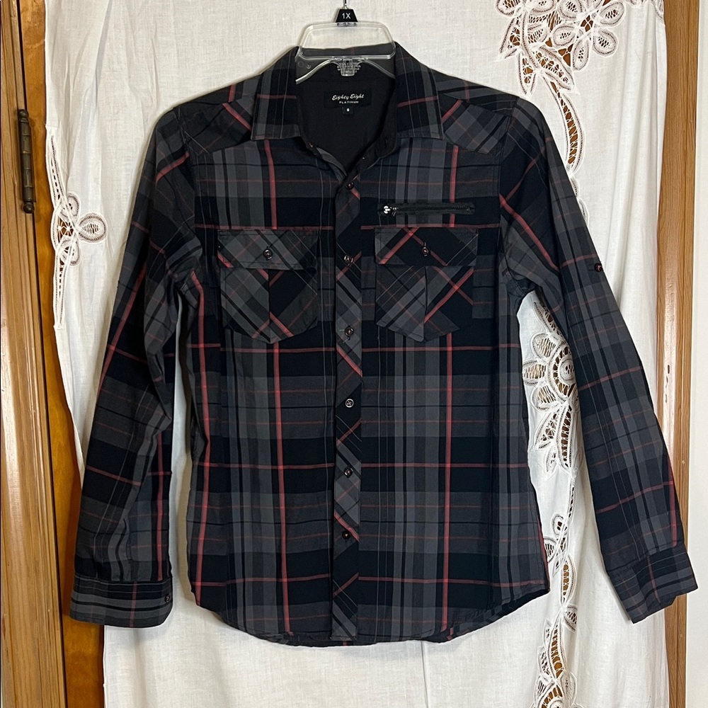 Vintage Black and Red Plaid Button-Down Shirt